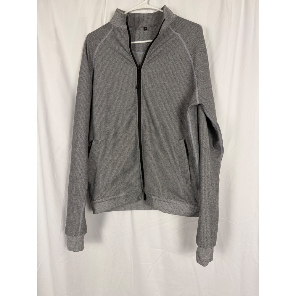 Ptula Womens Grey Textured Full Zip Mock Neck Activewear Jacket Medium
